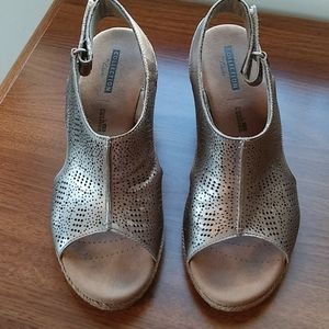 Clarks Pewter Leather Wedge Espadrilles